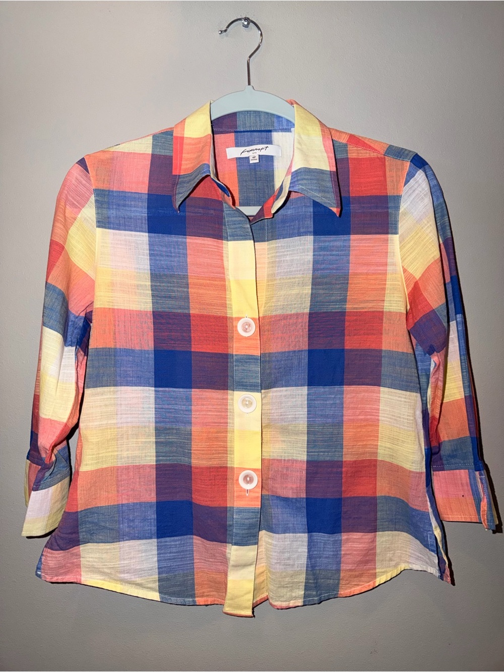 Foxcroft 100% cotton Multicolor Plaid Button-Down Shirt in Blue, Yellow, Orange